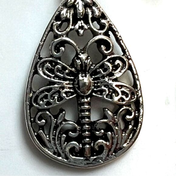Silver Tone Dragonfly Pierced Teardrop Dangle Earrings - Picture 4 of 11